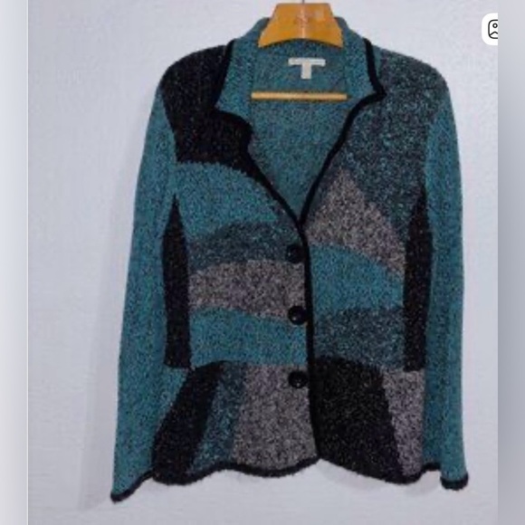 Vintage SweaterChunky knit  Patchwork Sweater Cardigan Cotton Wool Large - Picture 2 of 8